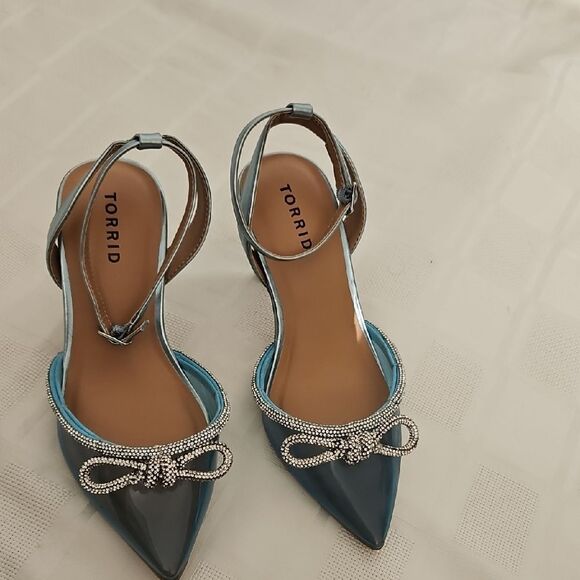 Torrid Blue Strappy Heels with Bow Detail - Picture 3 of 16